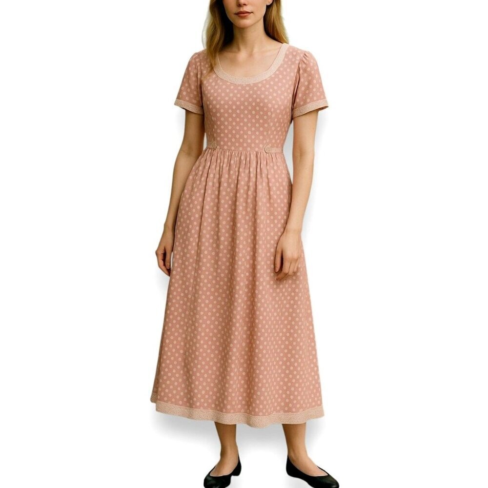 Vintage Jamie Brooke Pink Polka Dot Rayon Maxi Dress 1980s